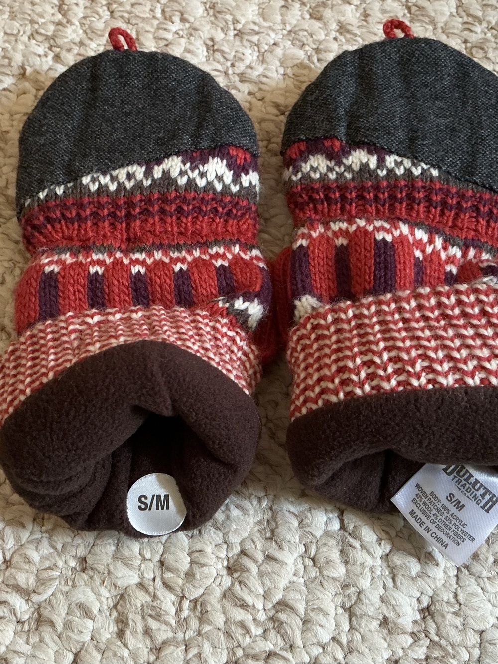 Fair Isle Knit Neck Warmer with Matching Fleece Convertible Mittens - Picture 6 of 7